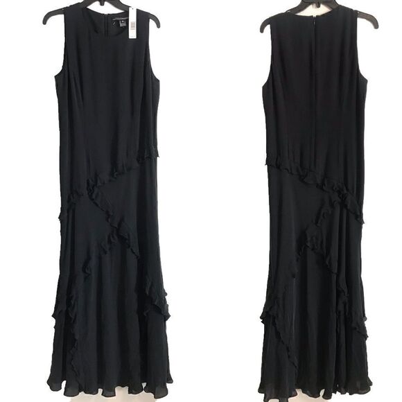 Ellen Tracy Gorgeous Black Ruffle Maxi - Picture 1 of 5